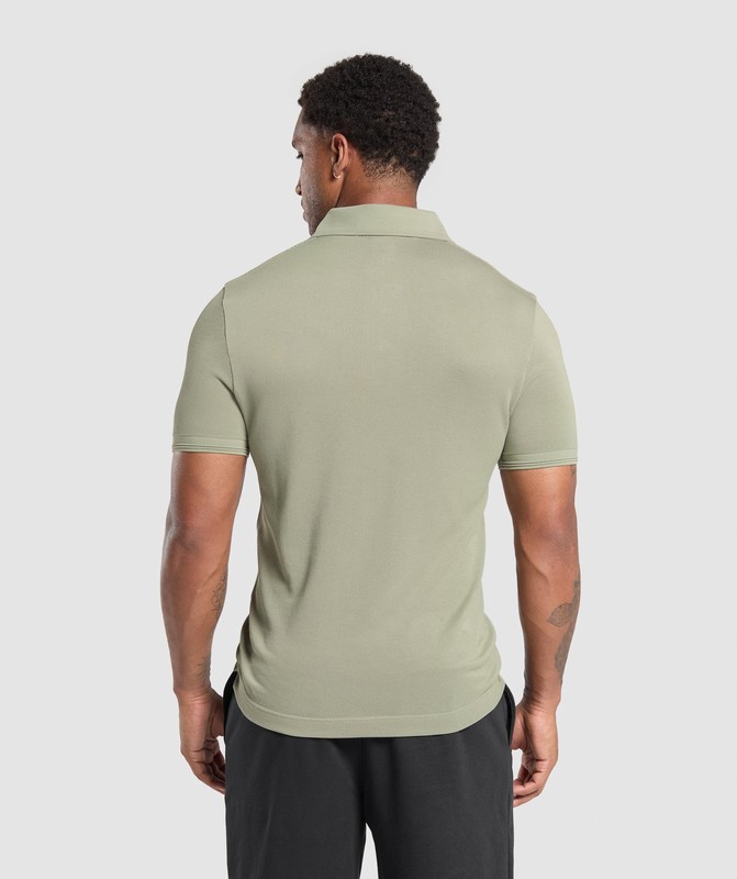 Gymshark Flat Knit Polo Shirt Poloshirt Heren Groen | POLF83450