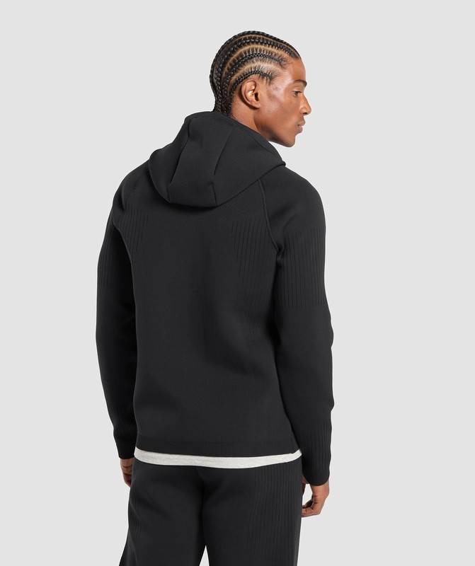 Gymshark Flat Knit Zip Up Hoodie Hoodie Heren Zwart | PVIT82596