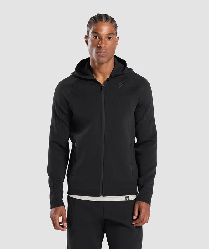 Gymshark Flat Knit Zip Up Hoodie Hoodie Heren Zwart | PVIT82596