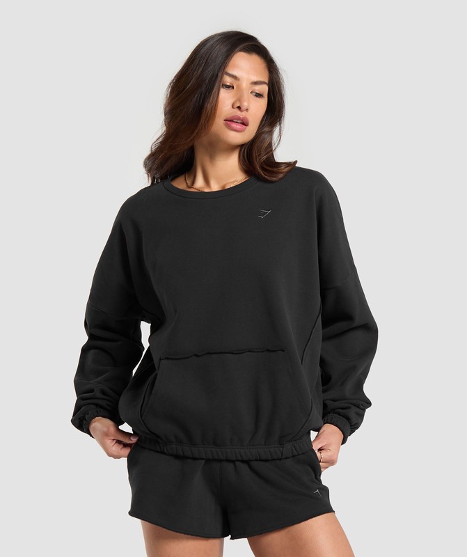 Gymshark Fleece Oversized Sweatshirt Sweatshirts Dames Zwart | BTEK84725