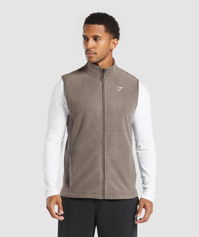Gymshark Fleece Vest Vest Heren Camo Bruin Bruin | QZAE25673