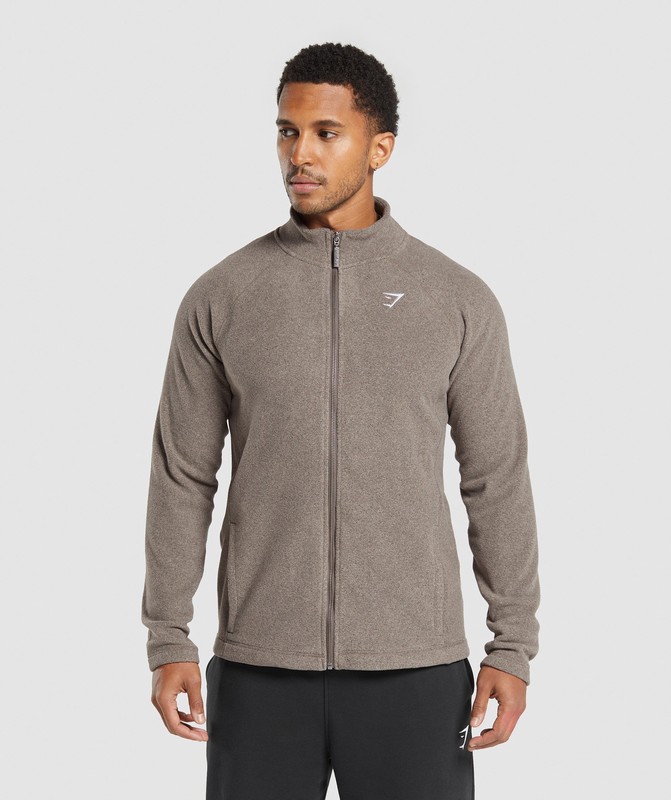 Gymshark Fleece Zip Through Jacket Jas Heren Camo Bruin Bruin | ZVLT24386