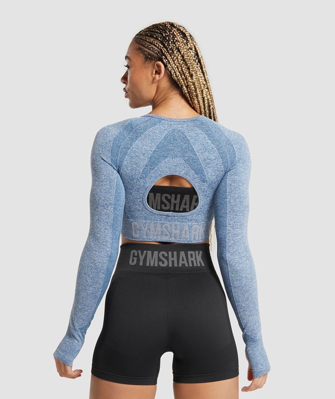 Gymshark Flex Long Sleeve Crop Top Crop Top Dames Blauw Grijs | NTRD31786