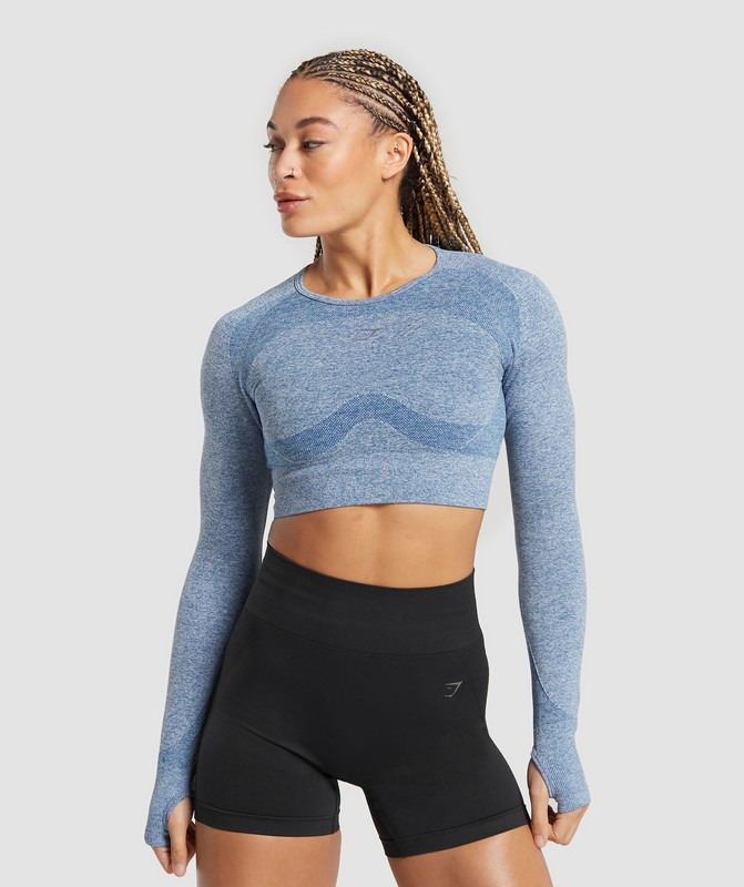Gymshark Flex Long Sleeve Crop Top Crop Top Dames Blauw Grijs | NTRD31786
