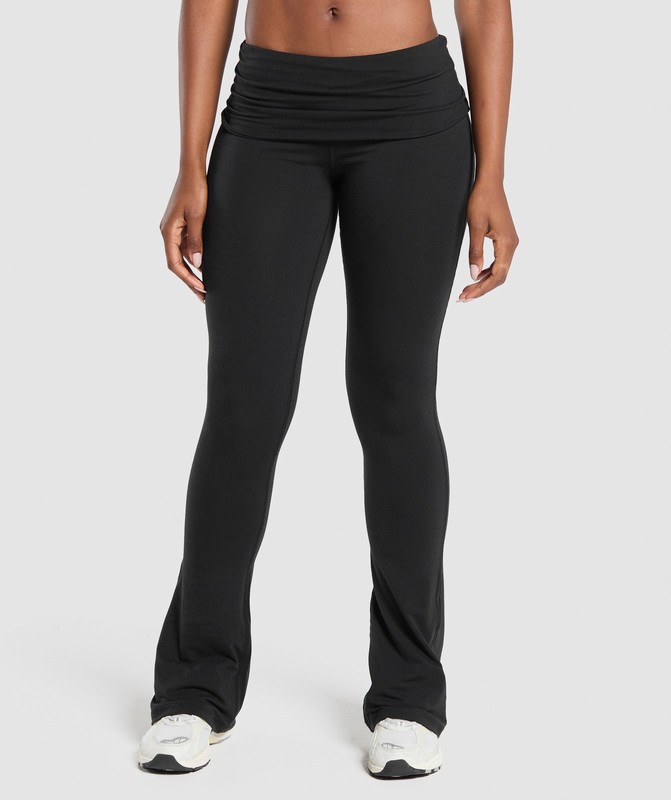 Gymshark Foldover Flared Leggings Leggings Dames Zwart | EIAD71546