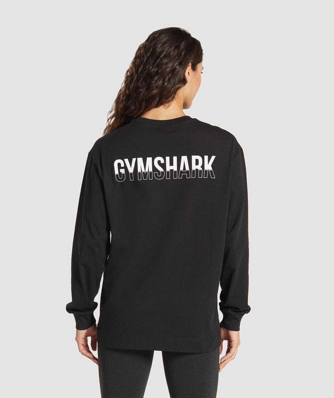Gymshark Fraction Long Sleeve T-Shirt T-Shirt Dames Zwart Wit | YMWC21095