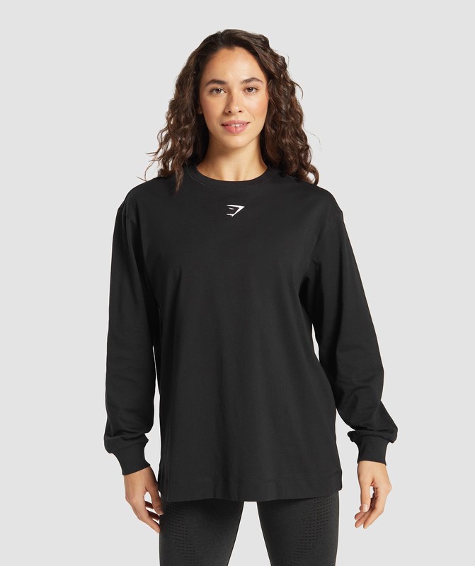 Gymshark Fraction Long Sleeve T-Shirt T-Shirt Dames Zwart Wit | YMWC21095
