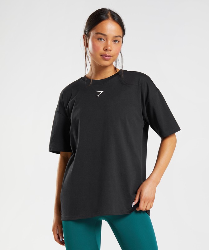 Gymshark Fraction Oversized T-Shirt T-Shirt Dames Zwart Wit | UGHR57810