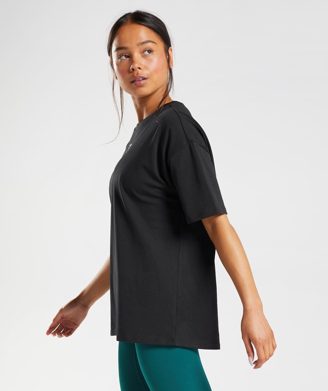 Gymshark Fraction Oversized T-Shirt T-Shirt Dames Zwart Wit | UGHR57810