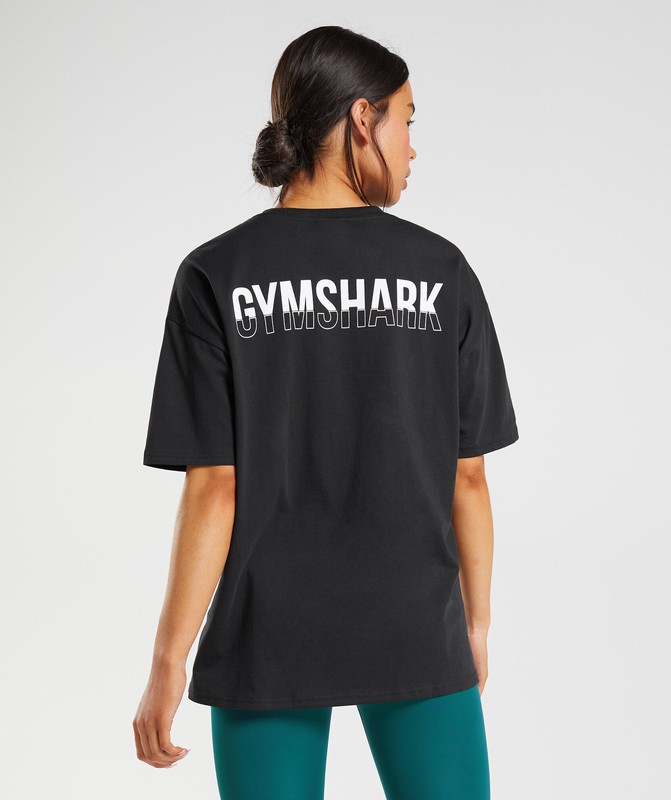 Gymshark Fraction Oversized T-Shirt T-Shirt Dames Zwart Wit | UGHR57810