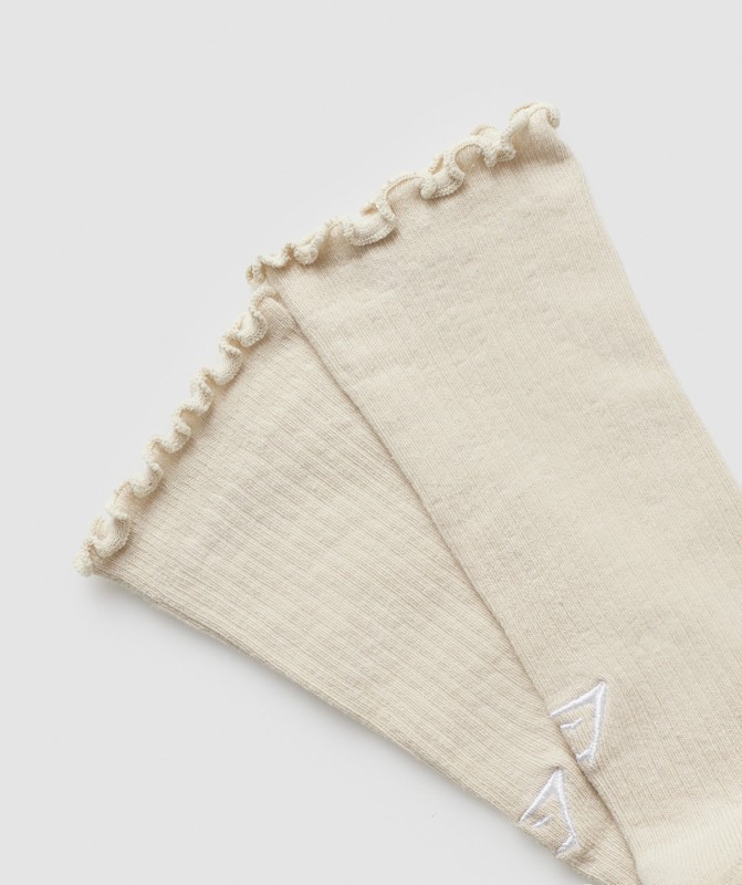 Gymshark Frill Crew Single Sock Sokken Dames Room Beige Wit | XFNO56931