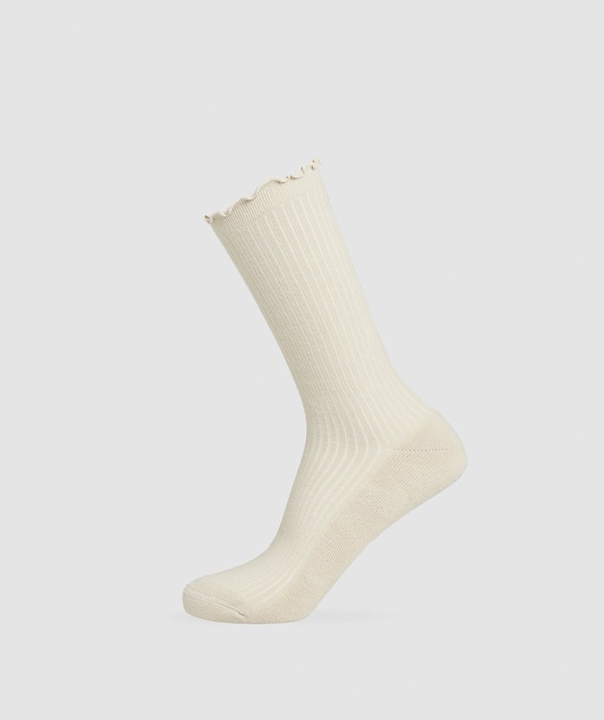Gymshark Frill Crew Single Sock Sokken Dames Room Beige Wit | XFNO56931