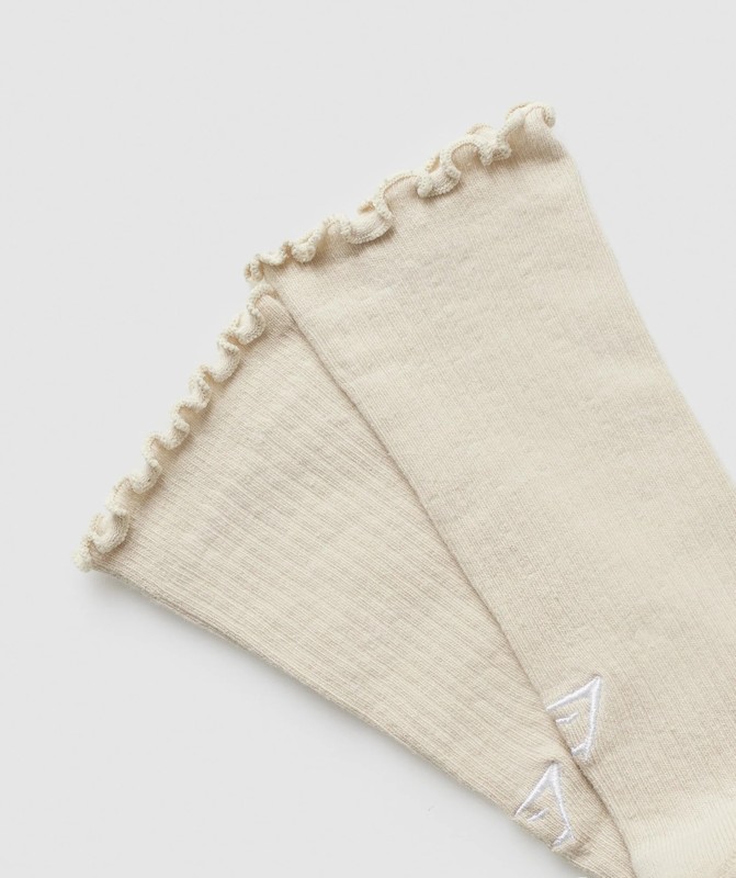 Gymshark Frill Crew Single Sock Sokken Heren Room Beige Wit | LZMG08734