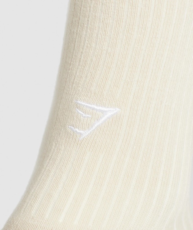 Gymshark Frill Crew Single Sock Sokken Heren Room Beige Wit | LZMG08734