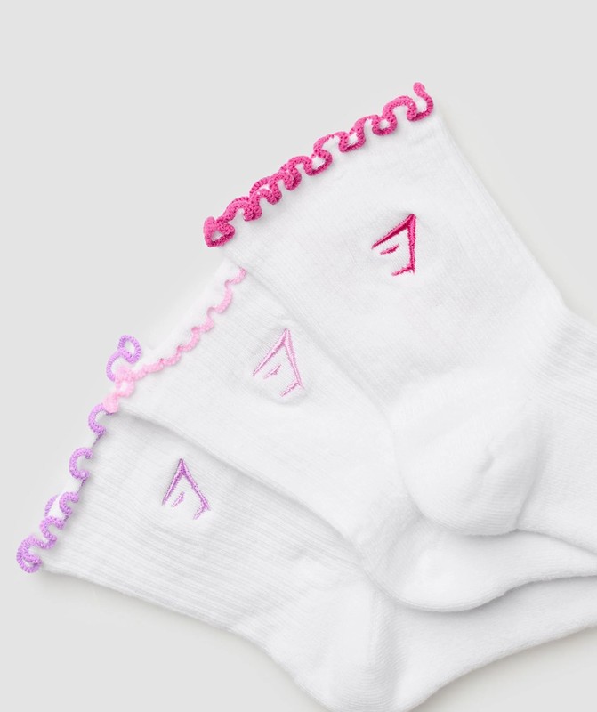Gymshark Frill Midi Sock 3pk Sokken Heren Wit Roze Paars Roze | AVYT60839