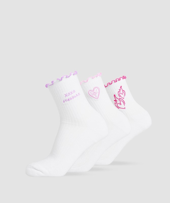 Gymshark Frill Midi Sock 3pk Sokken Heren Wit Roze Paars Roze | AVYT60839