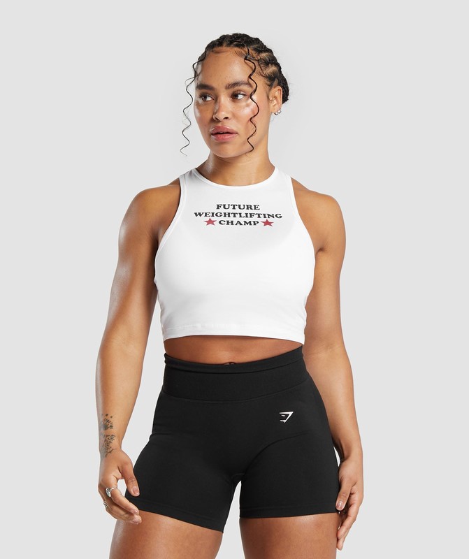 Gymshark Future Weightlifting Champ Crop Tank Tanktop Dames Wit | IESK46302