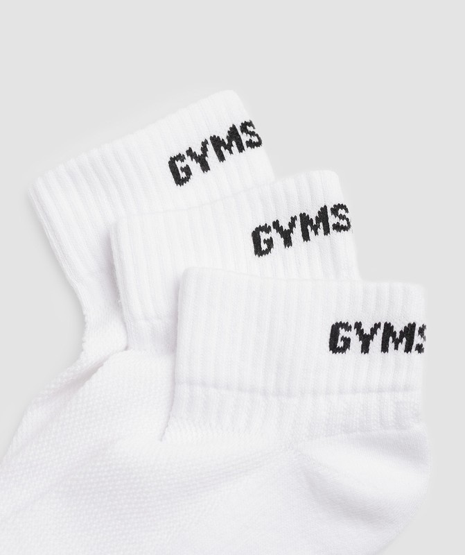 Gymshark GS Jacquared Quarter Socks 3pk Sokken Dames Wit | AIGR92318