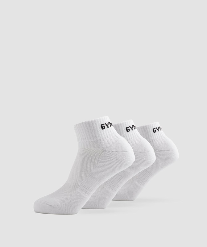 Gymshark GS Jacquared Quarter Socks 3pk Sokken Dames Wit | AIGR92318