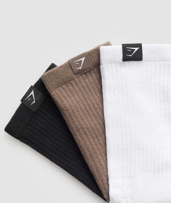 Gymshark GS x LD 3PK Socks Sokken Dames Wit Bruin Zwart | KXIT40632