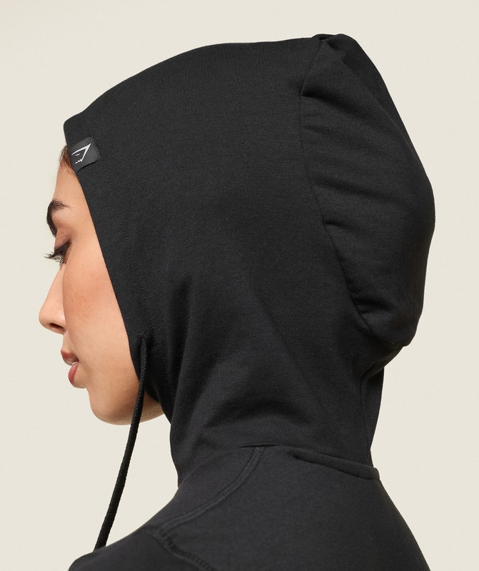 Gymshark GS x Leana Deeb Hooded Midi Top Top Dames Zwart | XHAJ84793