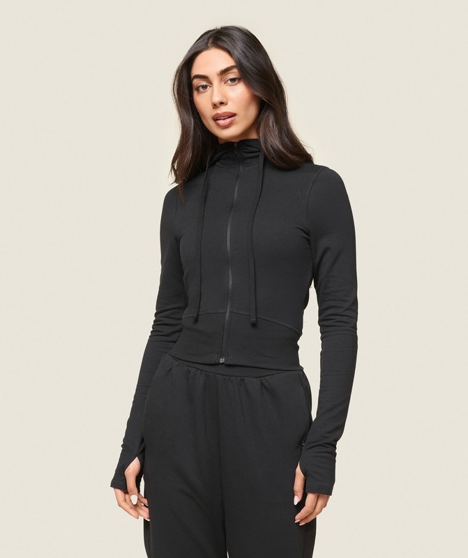Gymshark GS x Leana Deeb Hooded Midi Top Top Dames Zwart | XHAJ84793