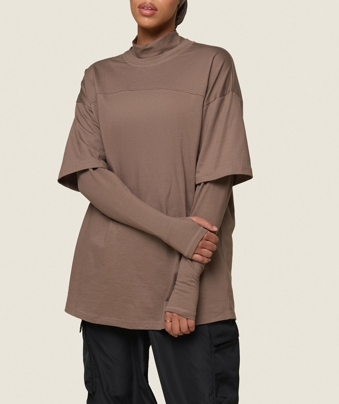 Gymshark GS x Leana Deeb Oversized Long Sleeve T-Shirt T-Shirt Dames Bruin | IKYS91583