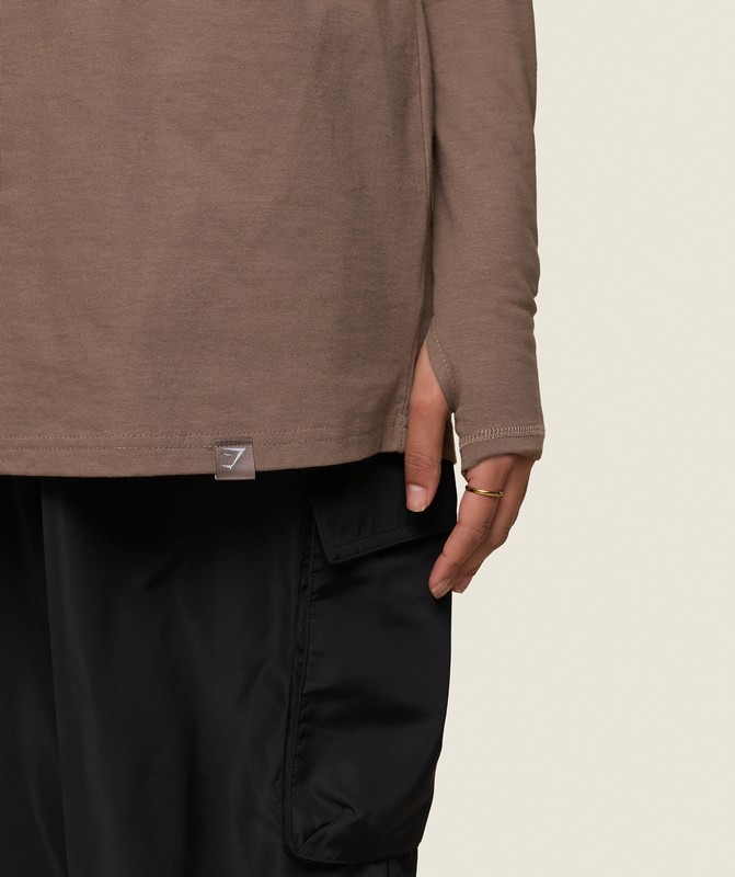 Gymshark GS x Leana Deeb Oversized Long Sleeve T-Shirt T-Shirt Dames Bruin | IKYS91583