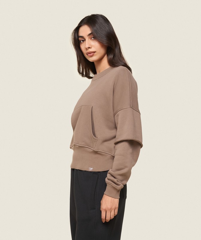 Gymshark GS x Leana Deeb Oversized Sweat Sweatshirts Dames Bruin | TDMY10639
