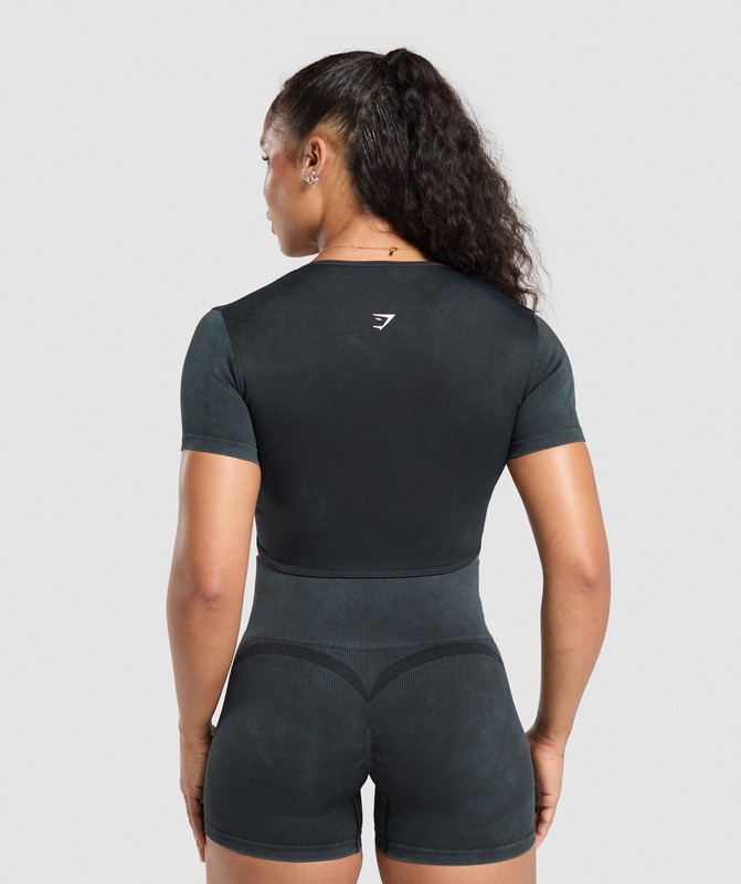 Gymshark Gains Seamless Crop Top Crop Top Dames Zwart | HXWM24307