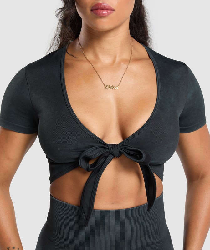 Gymshark Gains Seamless Crop Top Crop Top Dames Zwart | HXWM24307