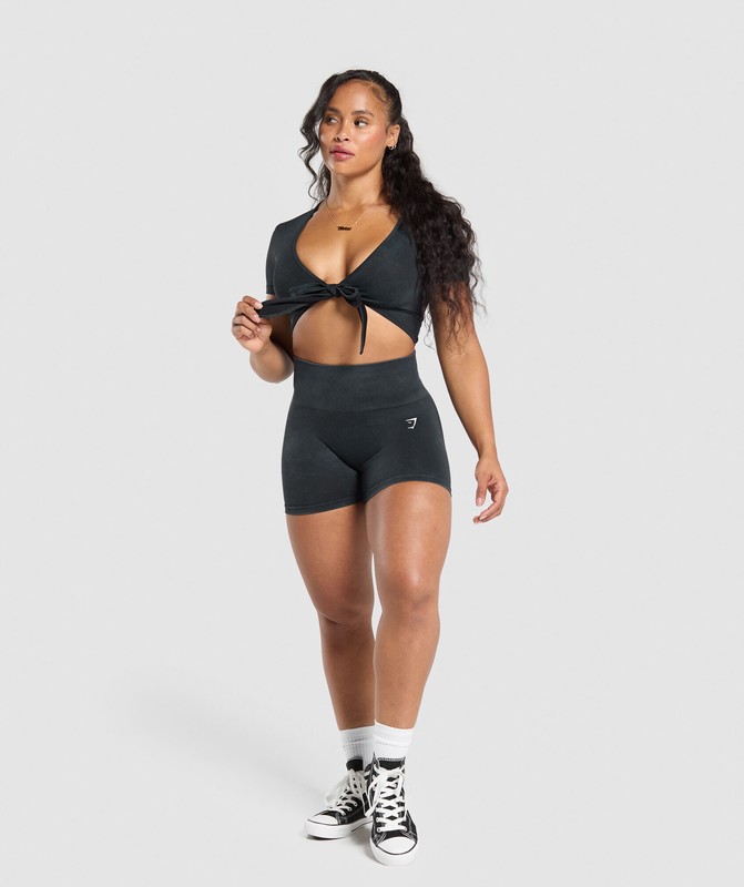 Gymshark Gains Seamless Crop Top Crop Top Dames Zwart | HXWM24307