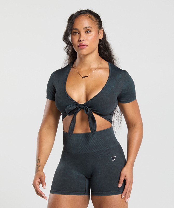 Gymshark Gains Seamless Crop Top Crop Top Dames Zwart | HXWM24307