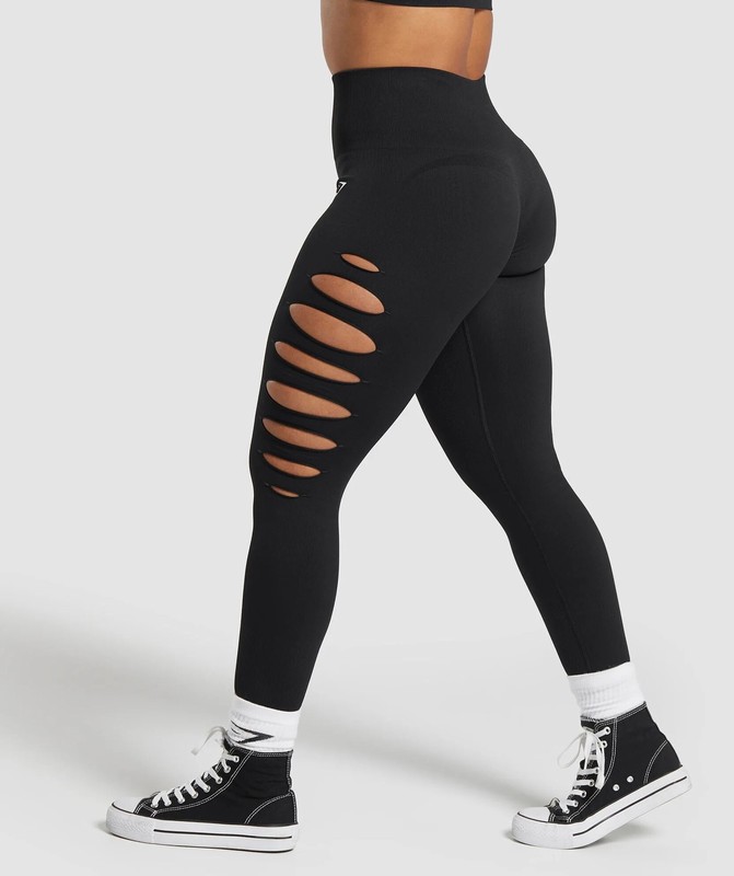 Gymshark Gains Seamless Ripped Legging Leggings Dames Zwart | ZWYO23501