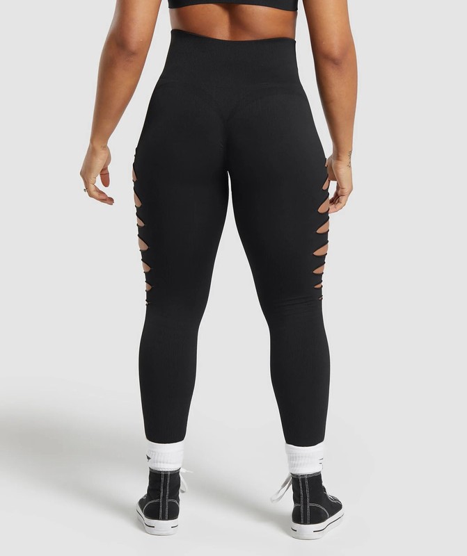 Gymshark Gains Seamless Ripped Legging Leggings Dames Zwart | ZWYO23501