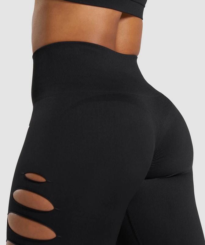 Gymshark Gains Seamless Ripped Legging Leggings Dames Zwart | ZWYO23501