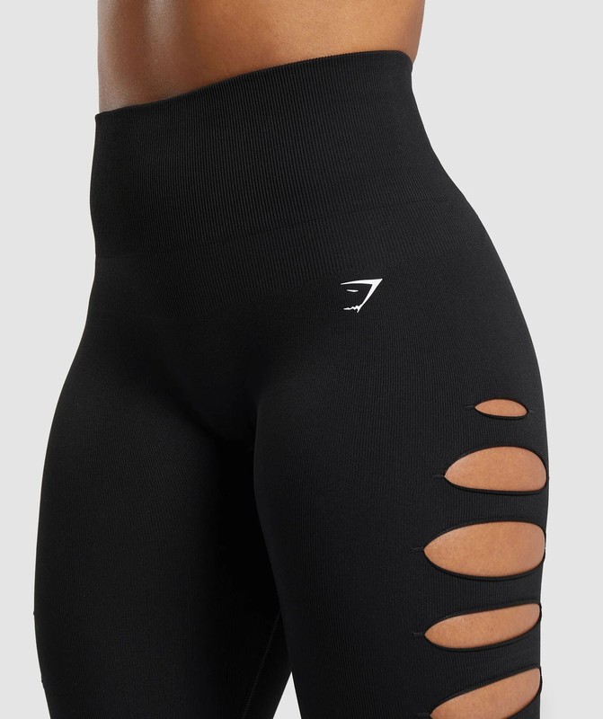 Gymshark Gains Seamless Ripped Legging Leggings Dames Zwart | ZWYO23501