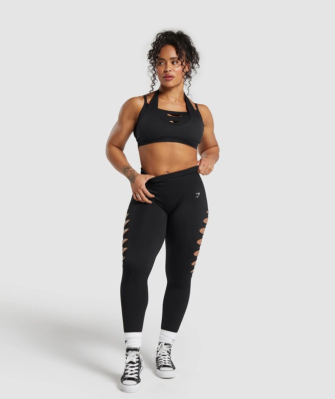 Gymshark Gains Seamless Ripped Legging Leggings Dames Zwart | ZWYO23501