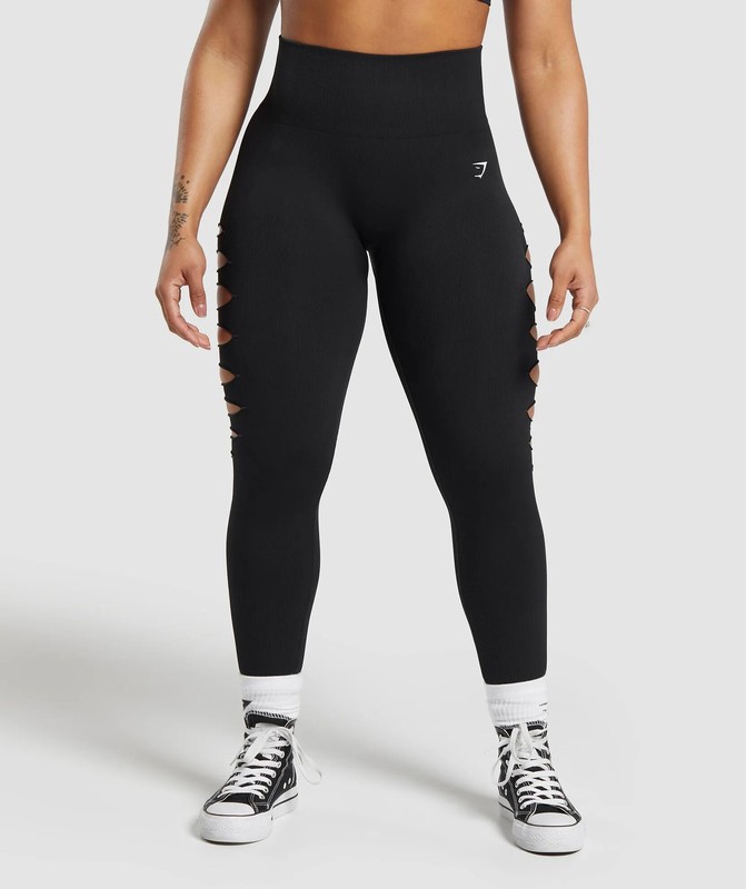 Gymshark Gains Seamless Ripped Legging Leggings Dames Zwart | ZWYO23501