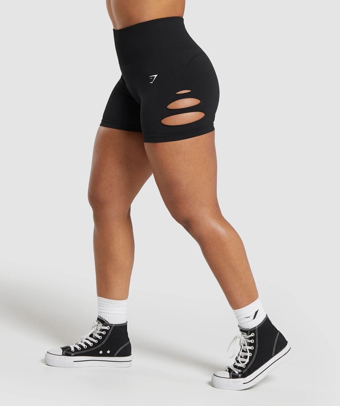 Gymshark Gains Seamless Ripped Short Korte Broek Dames Zwart | FSAG72014