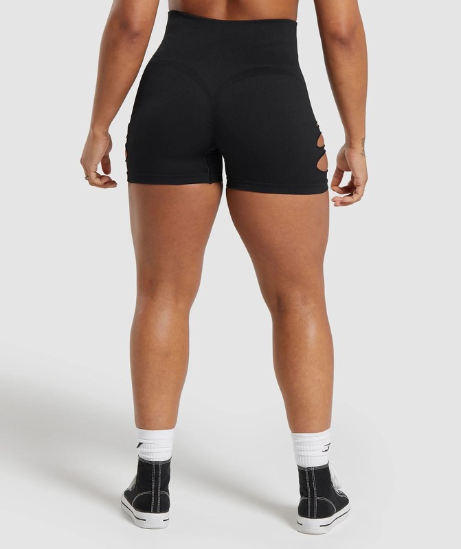Gymshark Gains Seamless Ripped Short Korte Broek Dames Zwart | FSAG72014