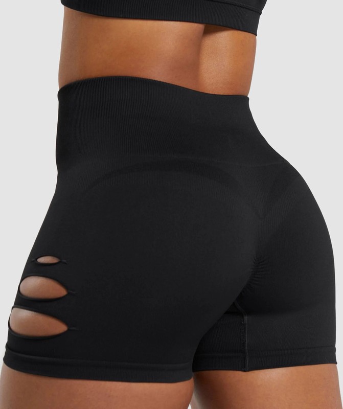 Gymshark Gains Seamless Ripped Short Korte Broek Dames Zwart | FSAG72014