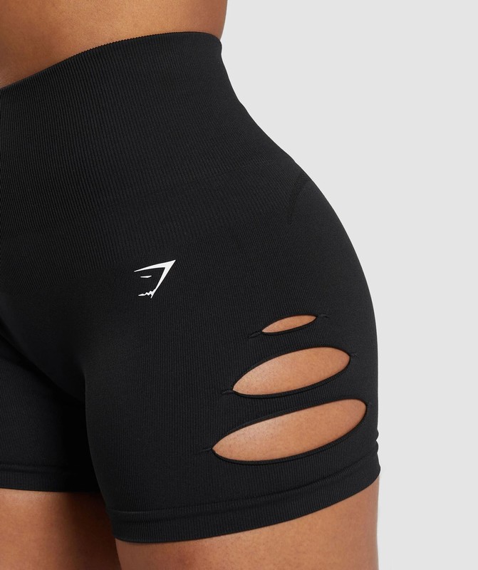 Gymshark Gains Seamless Ripped Short Korte Broek Dames Zwart | FSAG72014