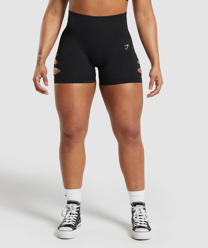 Gymshark Gains Seamless Ripped Short Korte Broek Dames Zwart | FSAG72014