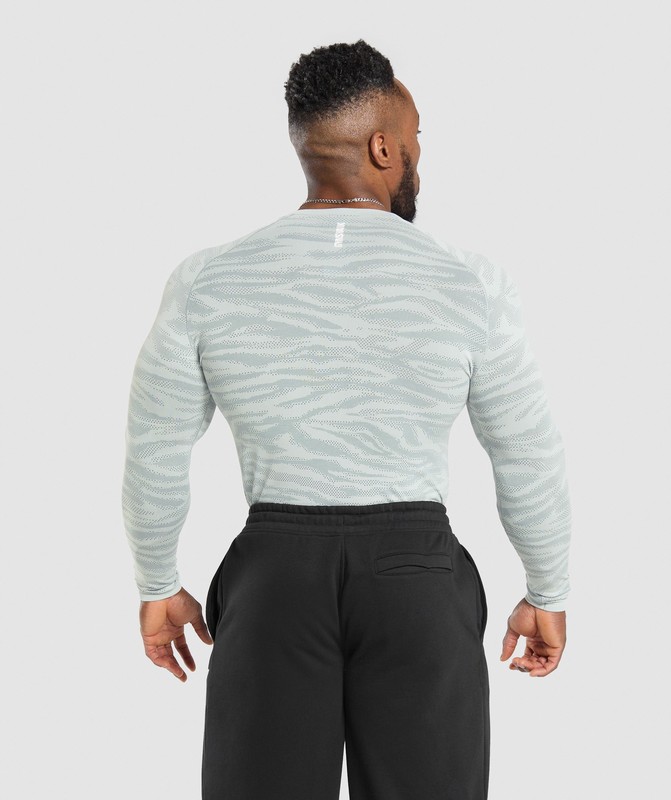 Gymshark Geo Animal Seamless Long Sleeve T-Shirt T-Shirt Heren Blauw Blauw | NWAV05249