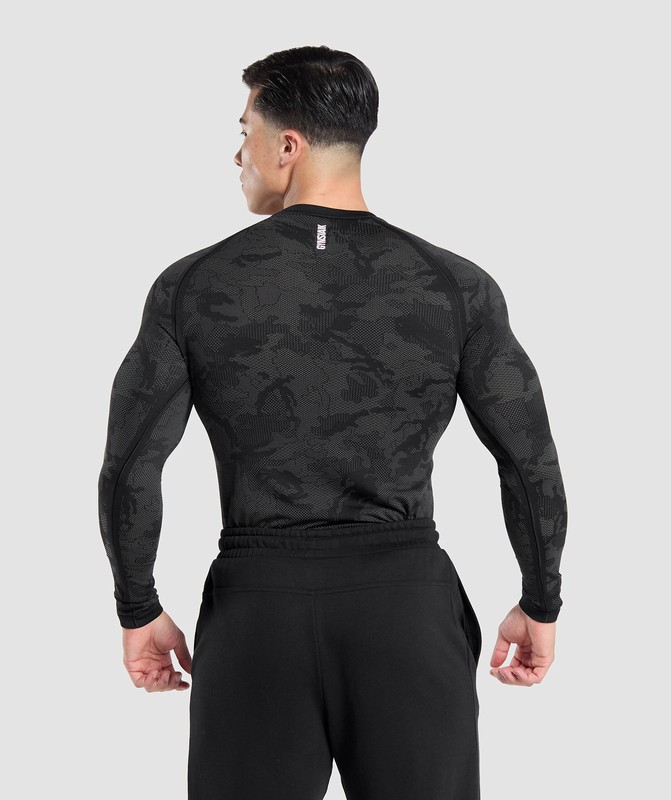 Gymshark Geo Seamless Long Sleeve T-Shirt T-Shirt Heren Zwart Grijs | EXWT74126