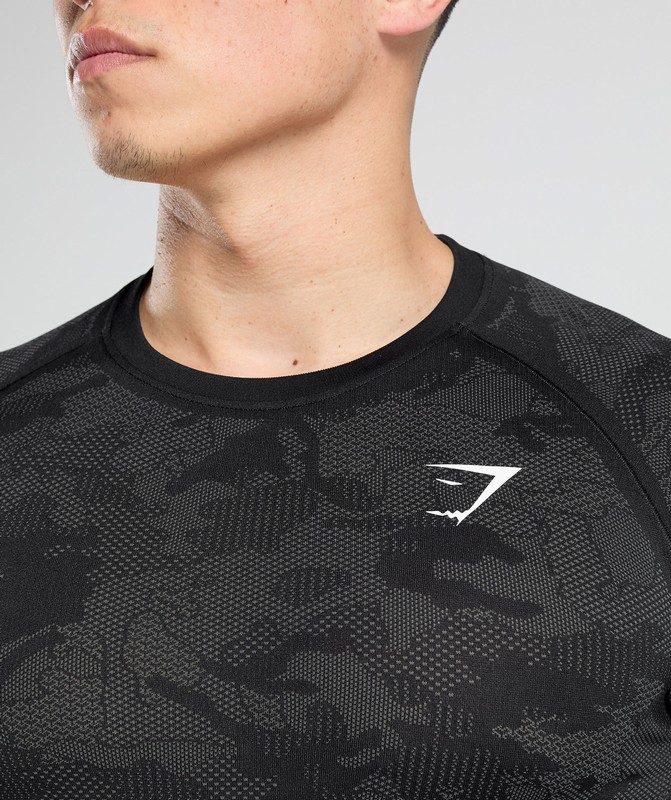 Gymshark Geo Seamless Long Sleeve T-Shirt T-Shirt Heren Zwart Grijs | EXWT74126