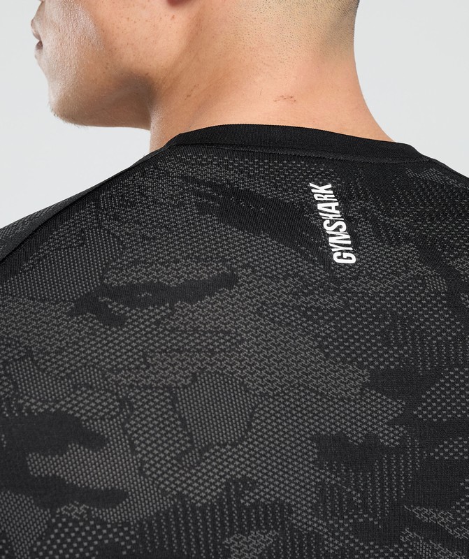Gymshark Geo Seamless Long Sleeve T-Shirt T-Shirt Heren Zwart Grijs | EXWT74126