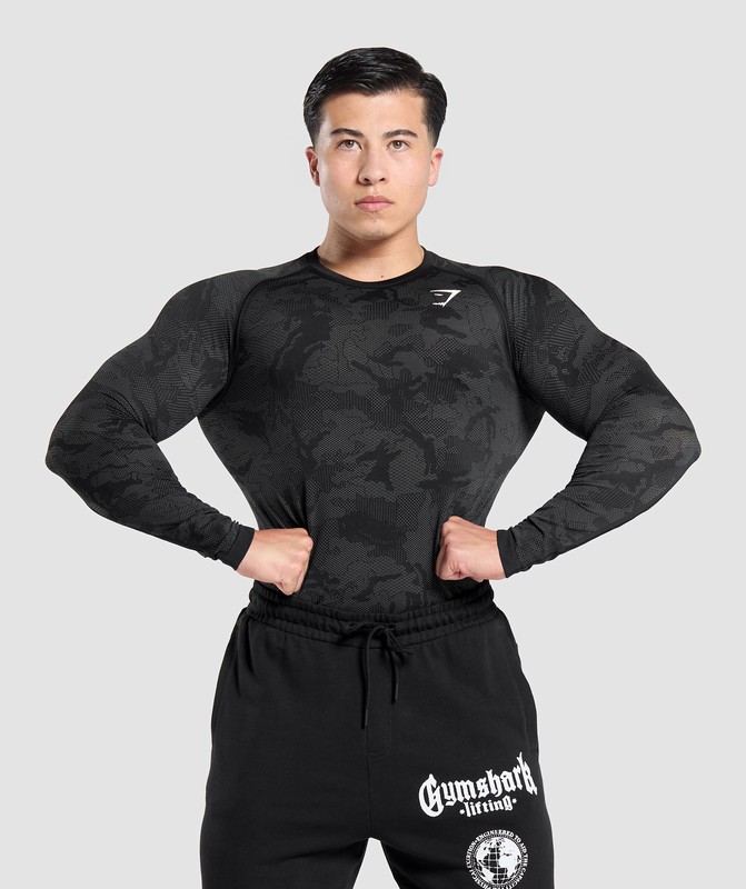 Gymshark Geo Seamless Long Sleeve T-Shirt T-Shirt Heren Zwart Grijs | EXWT74126