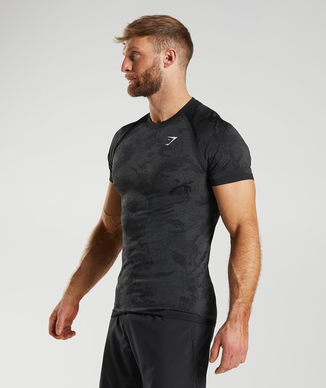 Gymshark Geo Seamless T-Shirt T-Shirt Heren Zwart Grijs | GVTY09786